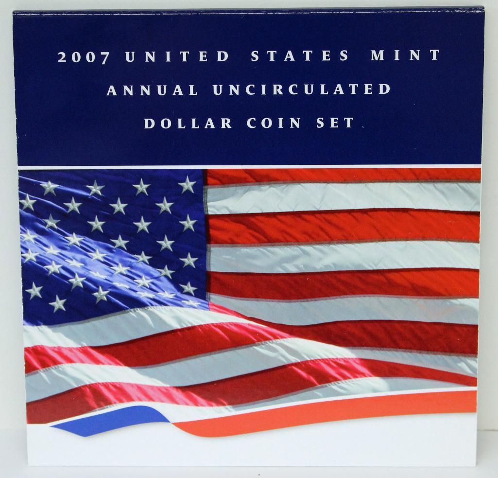 2007 US Mint Annual Uncirculated Dollar Coin Set Includes Silver Eagle, Sacagawea and Four