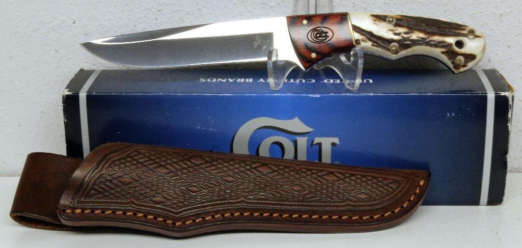 Colt Hunting Knife w/Sheath #CT0130 4 3/8" Blade, 8 1/4" Overall, New in Box