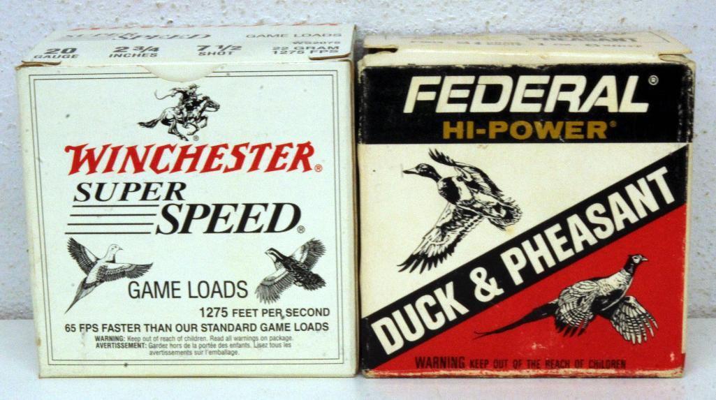 Full Box Winchester Super Speed 20 Ga. 2 3/4" 7 1/2 Shot and Full Box Federal 20 Ga. 2 3/4" 6 Shot