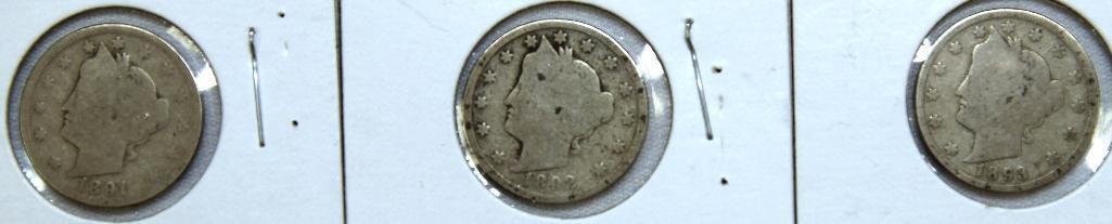 1891,1892,1893 Liberty Head Nickels