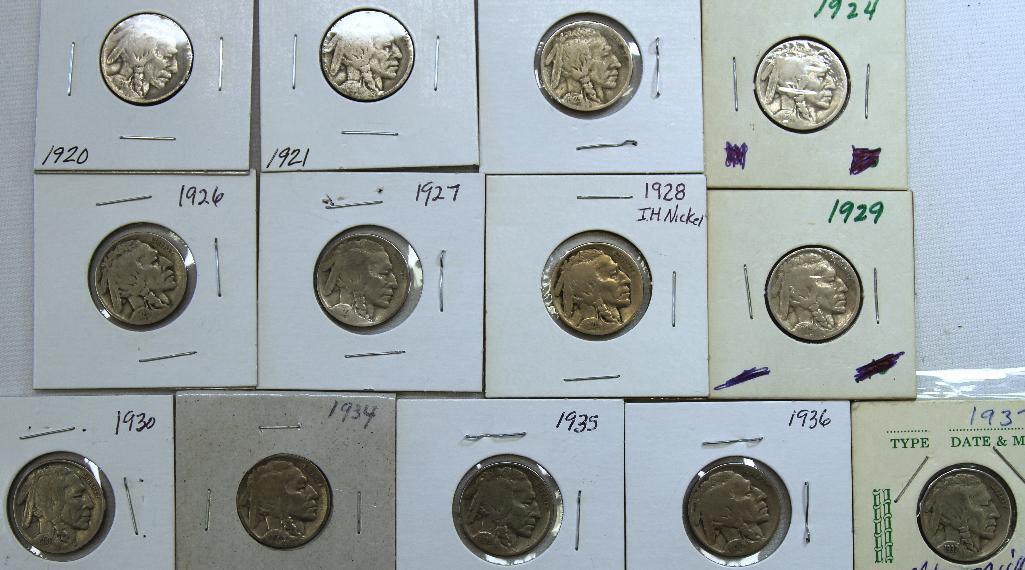 1920,1921,1923,1924,1926,1927,1928,1929,1930,1934,1935,1936,1937 Buffalo Nickels