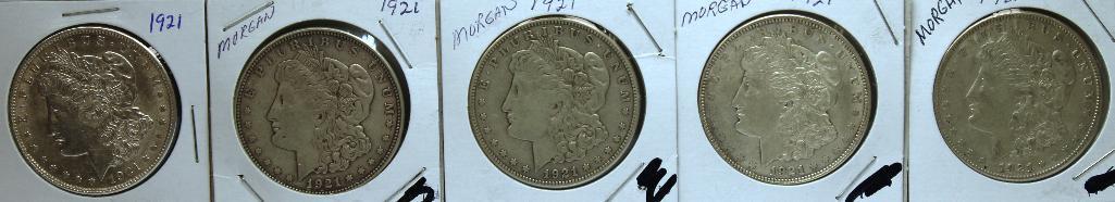 (5) 1921 Morgan Dollars