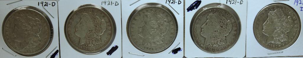 (5) 1921D Morgan Dollars