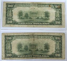 (2) 1934B $20 Notes