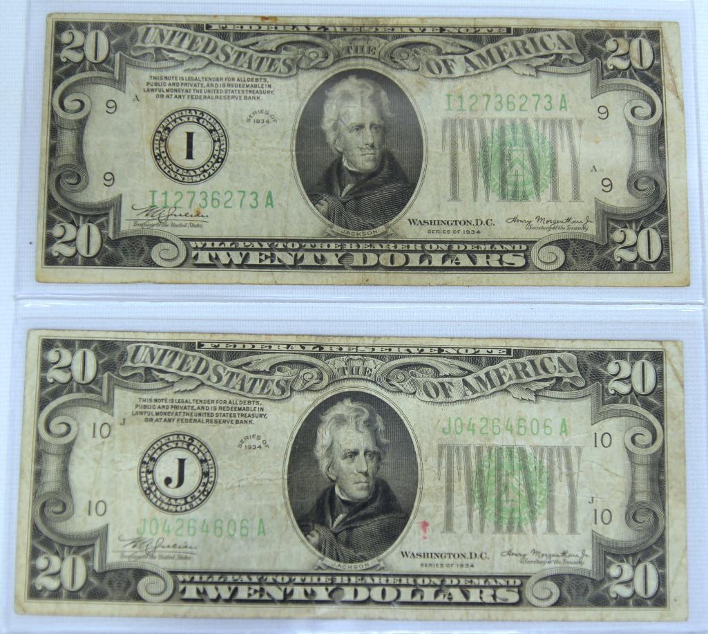 (2) 1934 $20 Notes