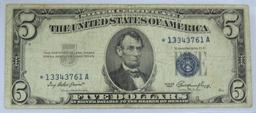 1953 $5 Blue Seal Silver Certificate Star Note