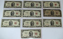 (10) 1953 Series $2 Red Seal Notes