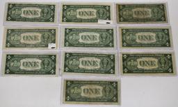 (10) 1935 Series $1 Blue Seal Silver Certificates