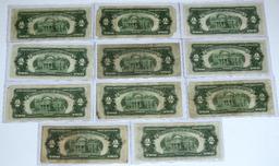 (11) 1928 Series $2 Red Seal Notes