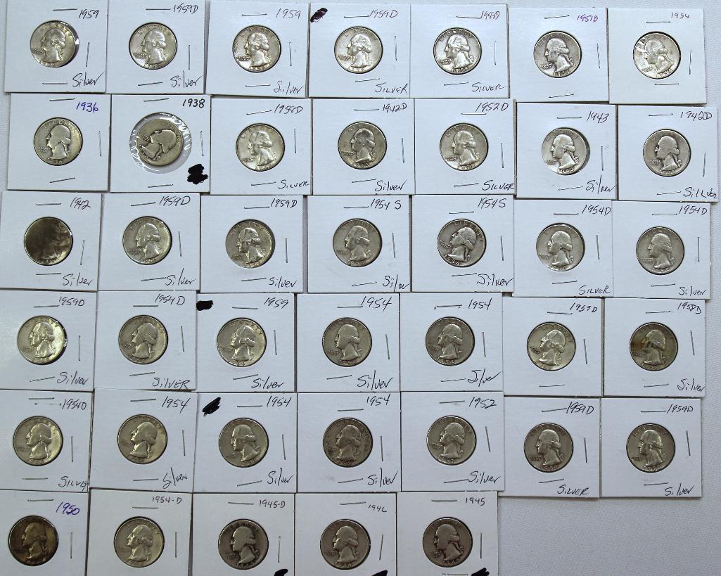 (40) Mixed Date 90% Silver Washington Quarters