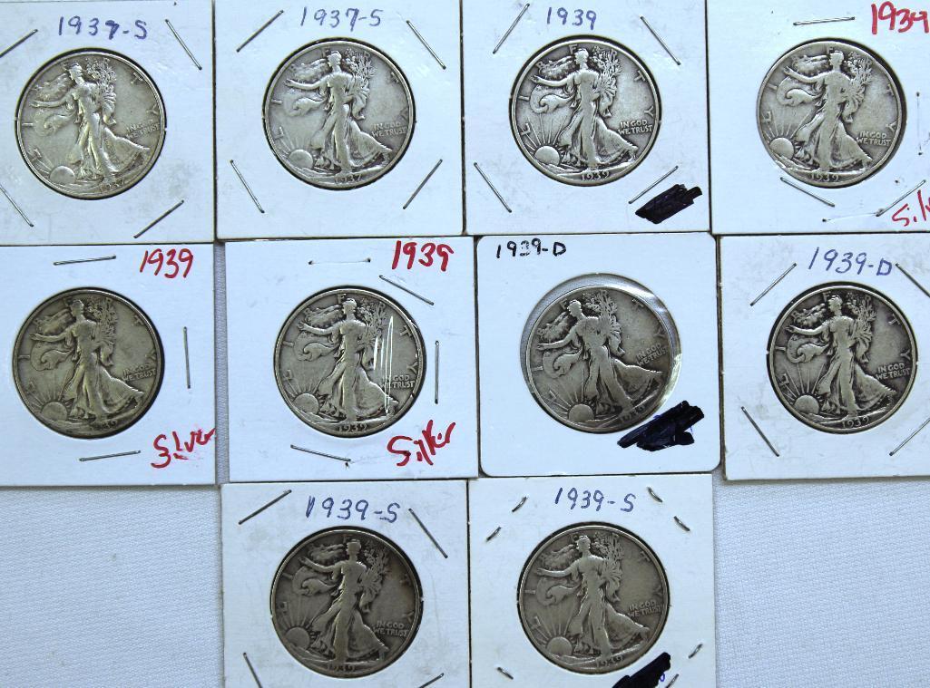 (2)1937S,(4)1939,(2)1939D,(2)1939S Walking Liberty Half Dollars