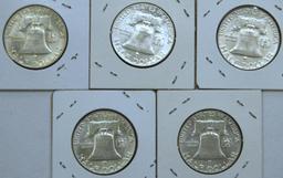 1954D,1958D,1962D,(2)1963D Franklin Half Dollars