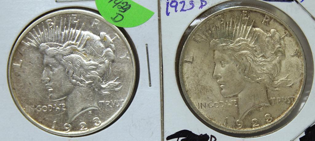 (2)1923D Peace Dollars