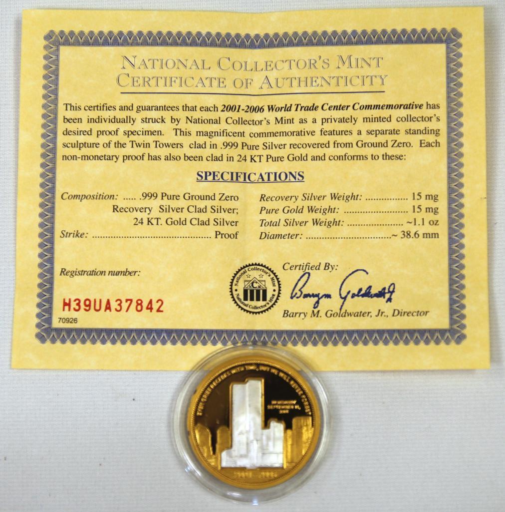 National Collectors Mint 2001-2006 World Trade Center Commemorative Coin Clad in Silver and Gold