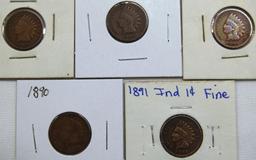 1887, 1888, 1889, 1890, 1891 Indian Head Cents
