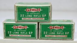 3 Full Boxes Gevelot .22 LR GP Tracer Cartridges