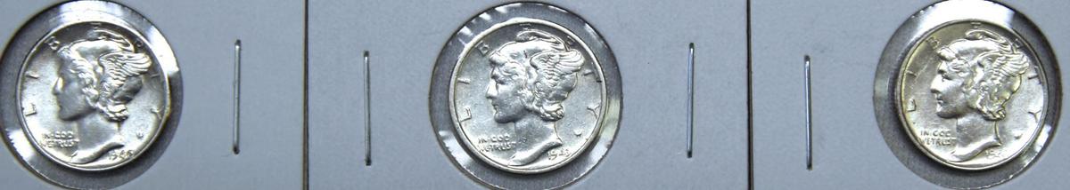 1940, 1943 D, 1944 Mercury Dimes