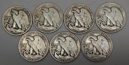 7 Walking Liberty Half Dollars - 1920 S, 1935, 1937, 1938, 1939, 1939 D, 1939 S