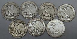 7 Walking Liberty Half Dollars - 1941 D, 1942 S, 1943, 1944, 1945 D, 1946, 1947