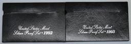1992 and 1993 U.S. Mint Silver Proof Sets