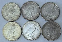 6 Mixed Date Peace Dollars - 2 1922, 1922 D, 1922 S, 1923 S, 1926 S