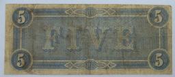 1864 Five Dollar Confederate States of America Note