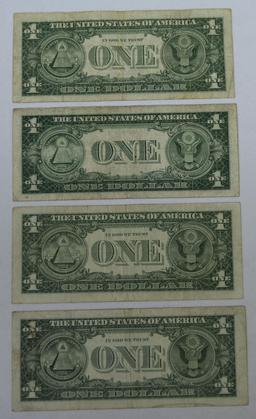 3 1957 and 1 1935 F One Dollar Silver Certificate Star Notes