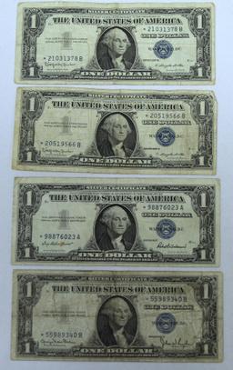 4 One Dollar Star Note Silver Certificates - 1935 D, 1957, 2 1957 B