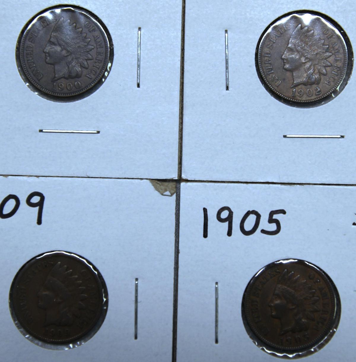 1900, 1902, 1905, 1909 Indian Head Cents