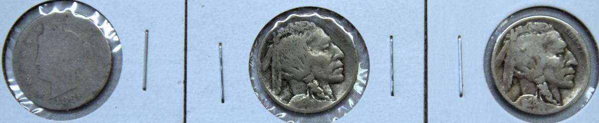 1888 Liberty Head Nickel, 1913, 1926 D Buffalo Nickels