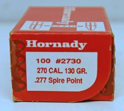 Full Box 100 Hornady Ammunition .270 Cal. 130 gr. .277 Spire Point Bullets for Reloading