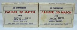 2 Full Vintage Boxes .30 Match 173 gr. Cartridges, Marked on Boxes "1965 Match Lake City Army