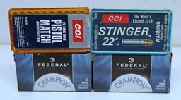 2 Full Boxes Federal Ammunition .22 LR, Full Box C-C-I .22 LR Pistol Match, Full Box C-C-I Stinger