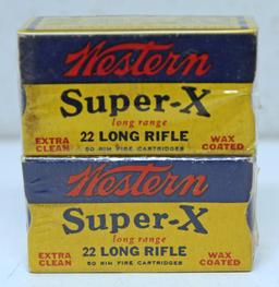 2 Full Vintage Boxes Western Ammunition Super-X .22 LR Cartridges