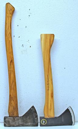 Vintage Axe and Newer Axe both Made by Snow & Nealley, Bangor, Maine with Leather Blade Protectors -