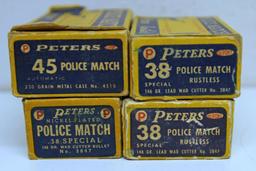 4 Vintage Boxes Peters Ammunition Police Match Cartridges - Full .38 Special Wadcutters, Full Fired