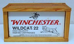 Full Brick Winchester Super-X Ammunition .22 LR Wildcats Cartridges in Wooden Ammo Box