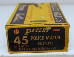 Full Vintage Box Peters Ammunition Police Match .45 Automatic 185 gr. M.C. Wadcutter Cartridges