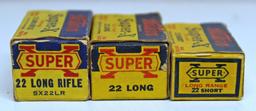 3 Different Vintage Boxes Western Super-X .22 Cartridges Ammunition - .22 Short, .22 Long, .22 LR