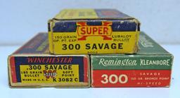 3 Partial Vintage Boxes .300 Savage Cartridges Ammunition - Remington 19 Rds., Western Super X 19