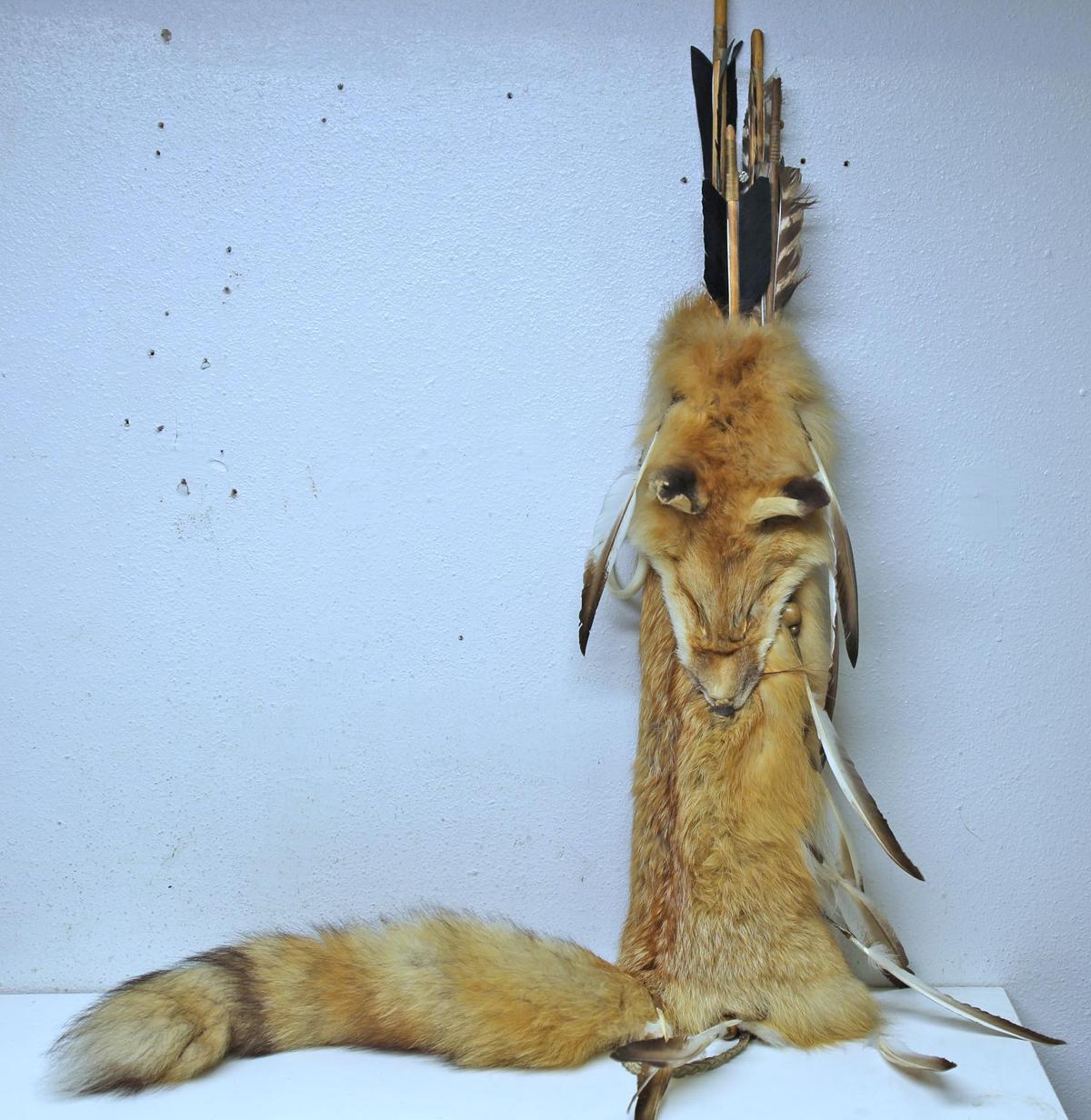 Contemporary Native American Indian Red Fox Fur Quiver with 5 Arrows...