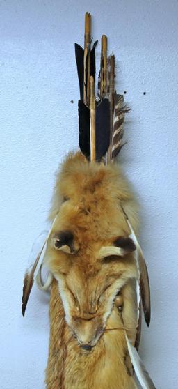 Contemporary Native American Indian Red Fox Fur Quiver with 5 Arrows...