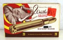 Full Vintage Weatherby Elephant Box Ultra-Velocity .375 Weatherby Magnum 300 gr. SP Cartridges