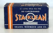 Full Vintage Box Sears Roebuck and Co. Sta-Klean .22 LR Cartridges Ammunition...