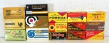 15 Different Vintage Foreign Boxes .22 Cartridges Ammunition - 13 Full, 2 Eley Boxes about Half