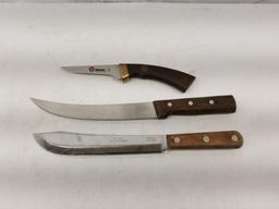 Lot Of 3 Fishing / Hunting Knives Various Styles