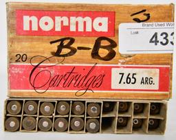 53 RDS OF NORMA 7.65 ARG & 6 BRASS CASES