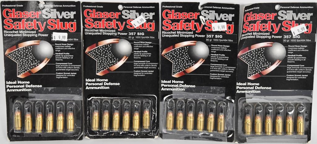 (4) pkgs Glaser Silver Safety Slug Ammo 357 sig 80