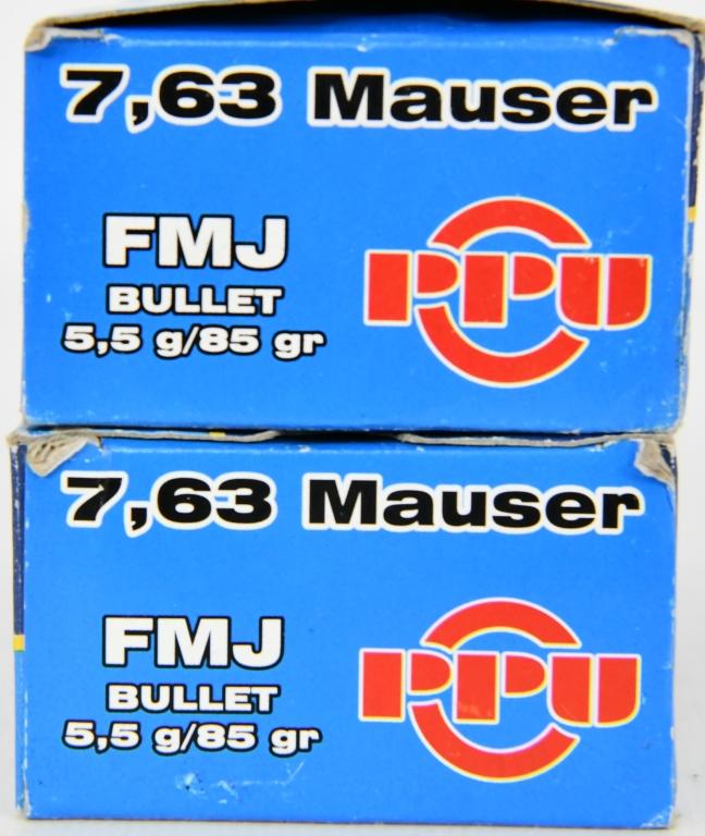 100 Rounds Of PPU 7.63 Mauser Ammunition