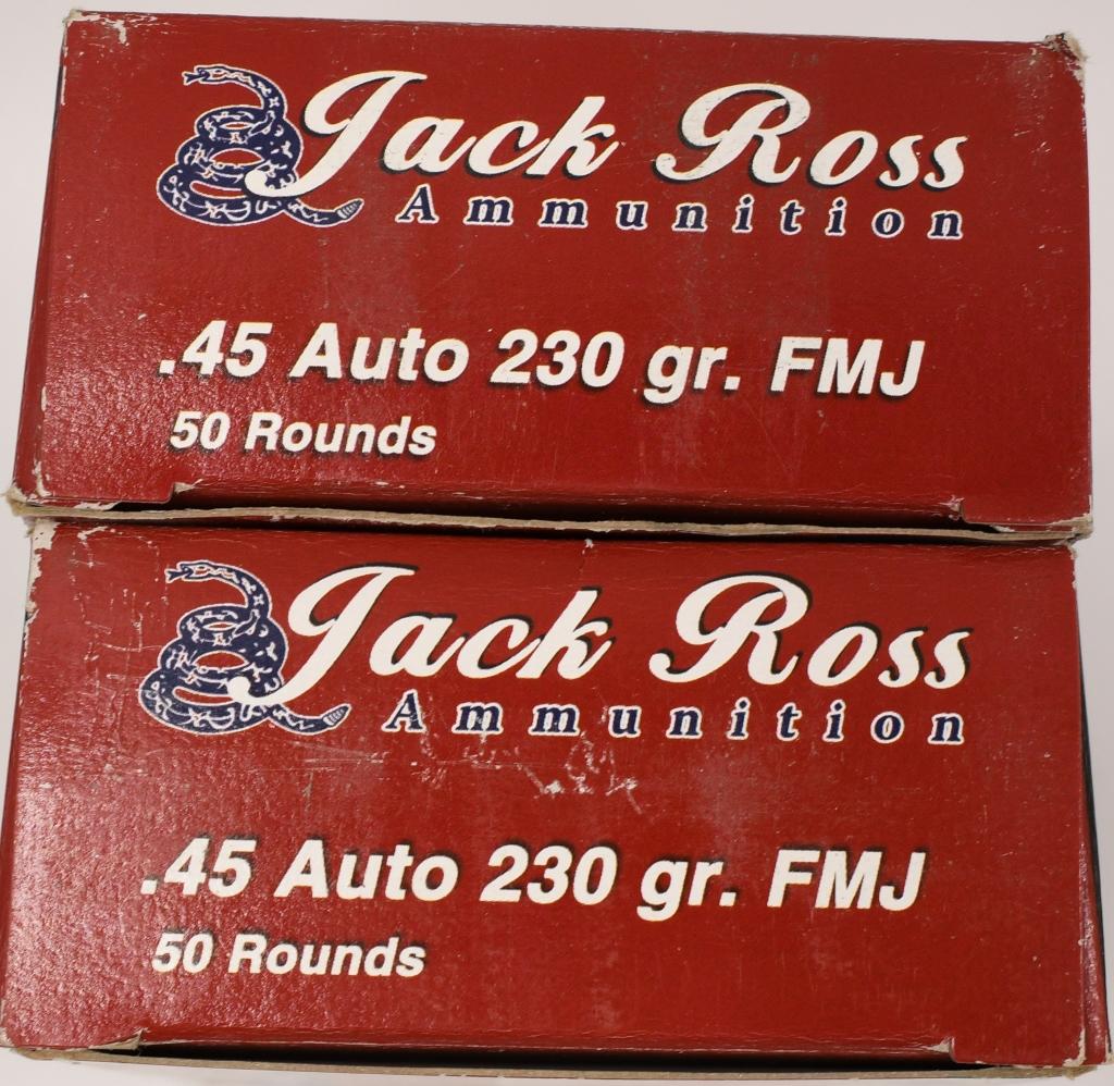 100 Rounds Of Jack Ross .45 ACP Ammunition